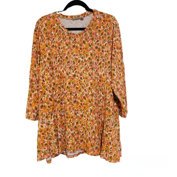 Lori Goldstein LOGO Printed 3/4 Sleeve Peplum Top, Pockets, lagenlook, sz XL - Picture 1 of 9